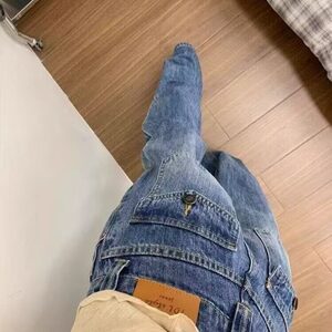 网图现货 美式高腰复古蓝直筒宽松休闲牛仔裤女K0675/P45图片