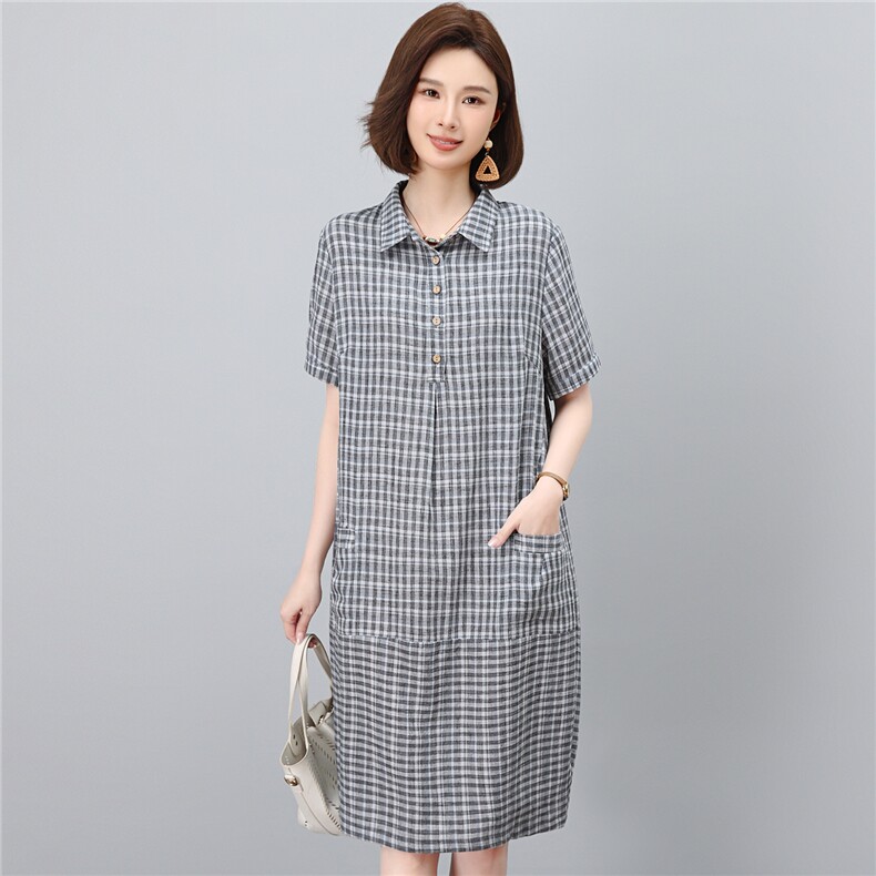 高端棉麻连衣裙女2026夏季新款宽松休闲中年妈妈薄款裙子,女装连衣裙,独衣靓