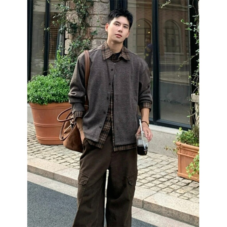 秋季美式复古风假两件拼接衬衫领卫衣夹克开衫外套JA6767,男装夹克,星座1116A（原606A-3）