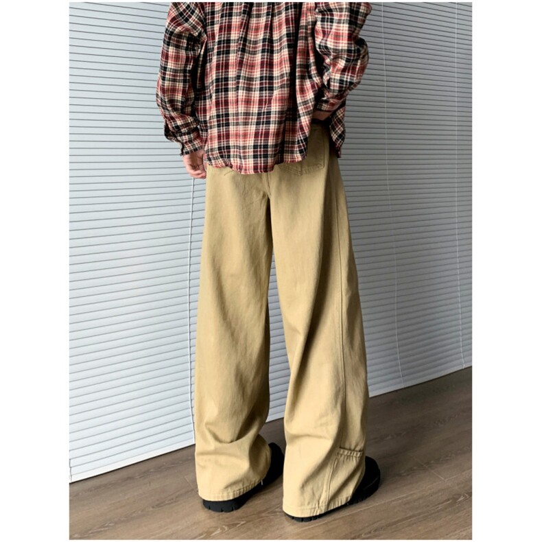 简约复古弯刀裤男宽松廓形直筒百搭工装长裤NK0562-P55,男装工装外套,星座308B-2