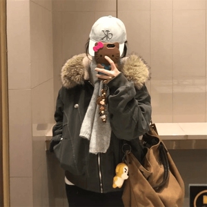 现货重磅boxy短款棉衣座山雕大毛毛领男女棉服水洗工装厚外套图片