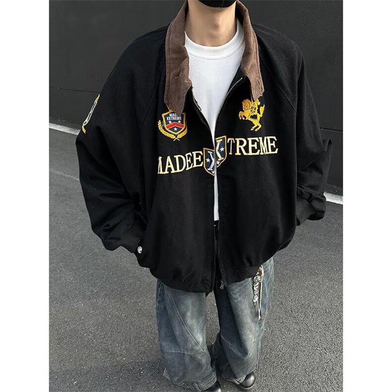 美式街头高级感夹克男春秋款小众工装刺绣宽松飞行外套W6381-P95，男装夹克，星座412-3