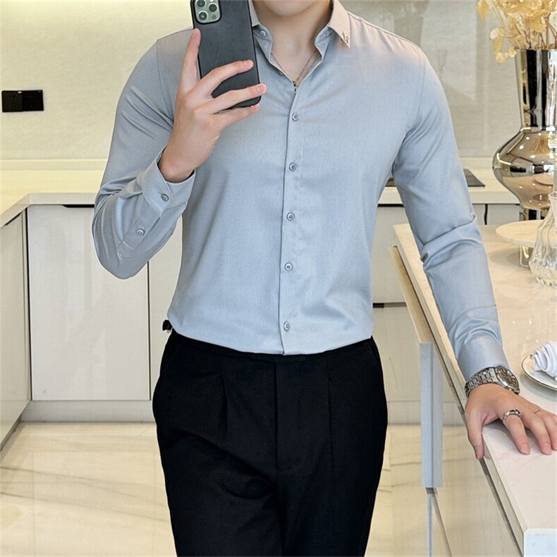 商务款长袖衬衫男韩版潮流纯色衬衣男士修身上班职业装偏小一码,男装衬衫,星座505-2（原电商A260-1)