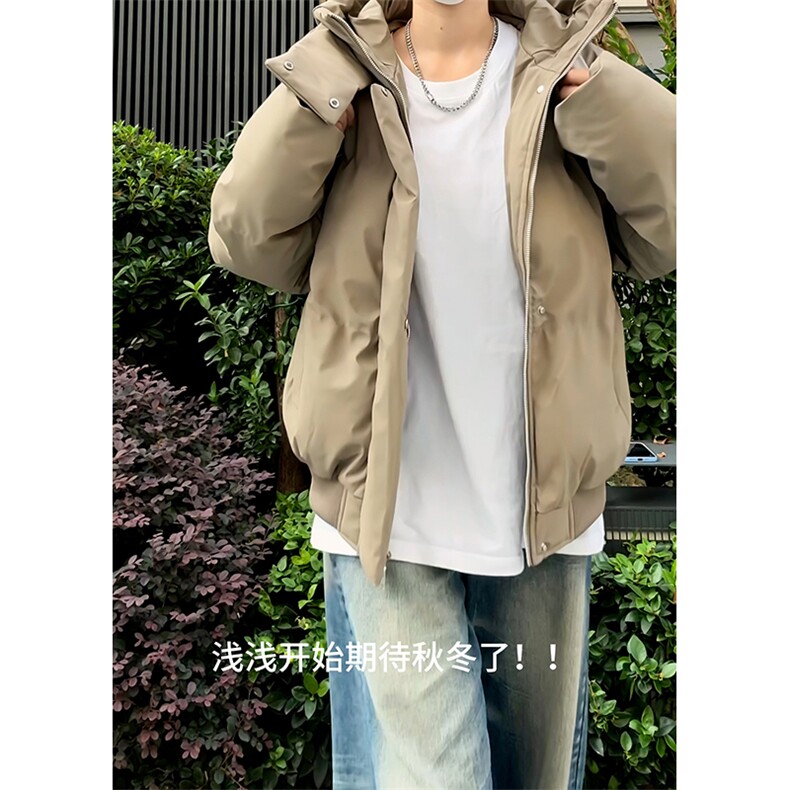 现货5W件冬季三防重磅boxy短款羽绒连帽PU皮棉衣外套防风加厚棉服,男装棉衣,电商A486