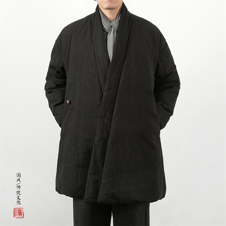 冬装新款风新中式棉麻棉袄男士改良汉服棉衣外套,男装棉衣,钱塘802