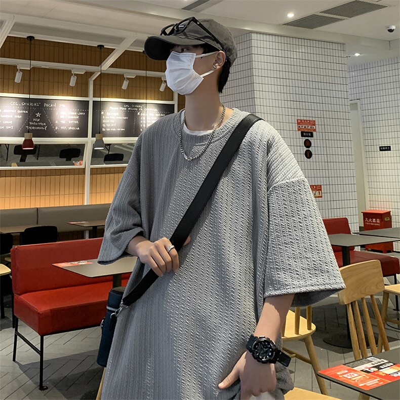 2025夏季新款宽松大蛇布纯色潮流五分袖T恤 T238 P35图片
