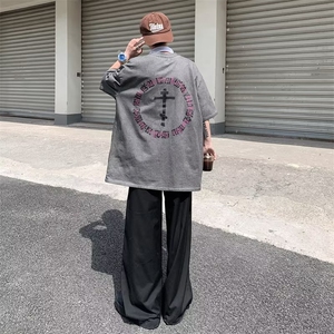 文艺男T恤ins潮流圆领五分袖潮标准原宿短袖T恤HT104P35图片