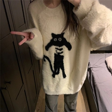 MM146-P68学生秋冬宽松百搭针织日系甜美可爱猫咪提花套头毛衣，女装针织衫/毛衣，星座617A-2