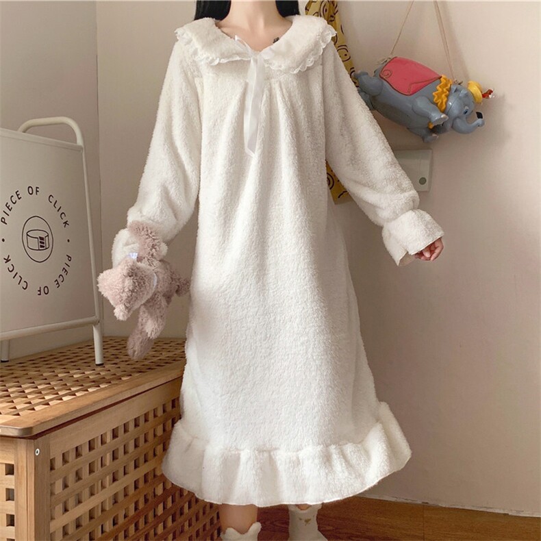 珊瑚绒睡裙睡衣女秋冬季加厚法兰绒可爱可外穿家居服,居家内衣睡衣套装,潮品会