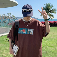 1港风印花休闲情侣日系风潮大码短袖T恤男DT7645P30控45，男装T恤，星座226-2