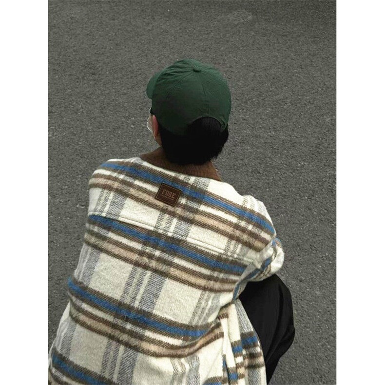 文艺日系气质时尚潮流秋冬复古格子毛呢外套男女原宿新款J221,男装夹克,星座1116A（原606A-3）