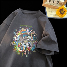 重磅美式印花纯棉大码宽松休闲短袖T恤T2539-P25控38，男装T恤，电商B219A