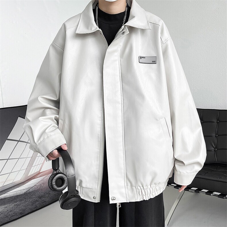 春季情侣款贴标潮流皮衣男士皮夹克外套翻领字母A266-PY006-P80，男装皮衣，电商A266