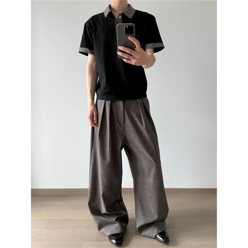 网图+千鸟格打褶 老钱风西裤休闲裤 CK680/特P65(有腰带)图片