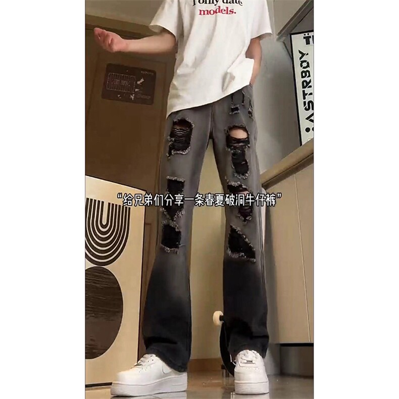 美式ins高街小众hiphop夏季破洞牛仔裤货号K729P60图片