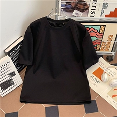 夏季短袖t恤男宽松半袖青少年圆领体恤港风纯色打底衣服2507P35，男装T恤，星座410-2