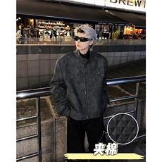 夹棉皮衣男士韩版潮流高街帅气百搭保暖2024冬季ins外套W6259-P88，男装皮衣，星座412-2