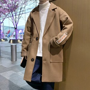 中长款毛呢外套男日系潮流宽松休闲秋冬情侣呢子大衣  W2296-P70图片