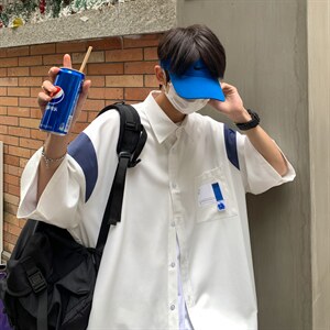 【2025春夏】拼接CITYBOY风中性休闲夏季宽松五分袖男短袖衬衫,男装T恤,星座112A