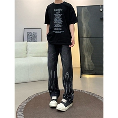 扎染弯刀牛仔裤男款美式高街vibe直筒微喇裤310A-4-NZ75-P55，男装牛仔裤，星座310A-4