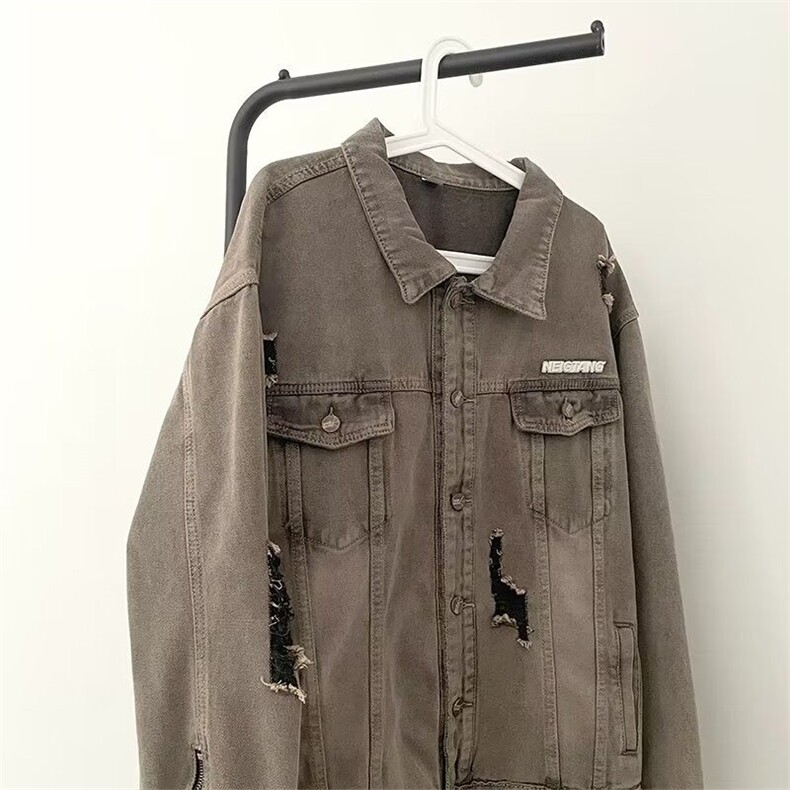 美式高街设计感水洗破洞牛仔外套男女春季做旧工装潮JK8917-P78,男装夹克,星座1109-3