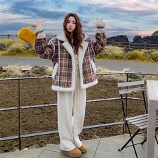 2025新款格纹皮毛一体复合加厚外套格纹皮毛一体182-8678P195K268，女装皮草，帛香坊