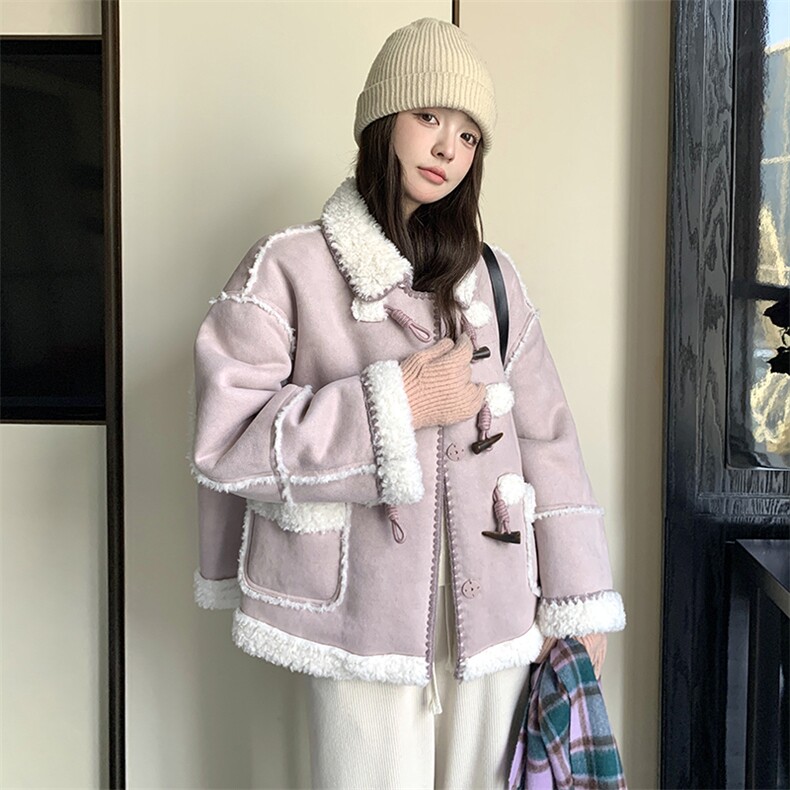 现货新款羊羔毛麂皮加厚短外套皮毛一体1611P195控288,女装短外套,浙宝295A