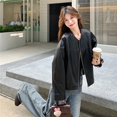 韩版时尚假两件短外套女洋气2025年秋季新款小个子显瘦工装夹克，女装皮衣，2C227