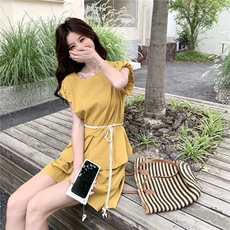 夏装韩系收腰绑带亚麻短袖+短裤两件套2C239-H87-P145-K218，女装套装/套裙，2C239