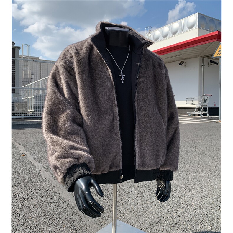 假模原品质两面穿水洗鱼骨纹牛津帆布银蓝狐座山雕外套S530特118图片