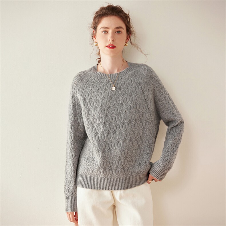 山羊绒衫女圆领毛衣套头秋冬季宽松针织打底衫，女装羊绒衫，旭日羊绒