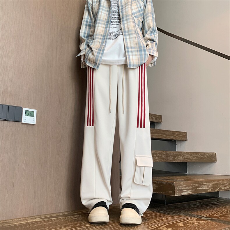 秋新款内景条纹阔腿工装裤长裤子男潮运动宽松休闲裤YD00254/P65图片