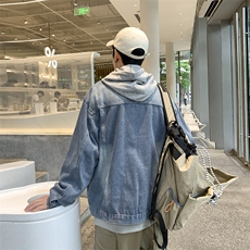 痞帅牛仔夹克男春秋潮牌ins连帽宽松百搭外套假两件上衣JK108-P70，男装夹克，星座308B-1