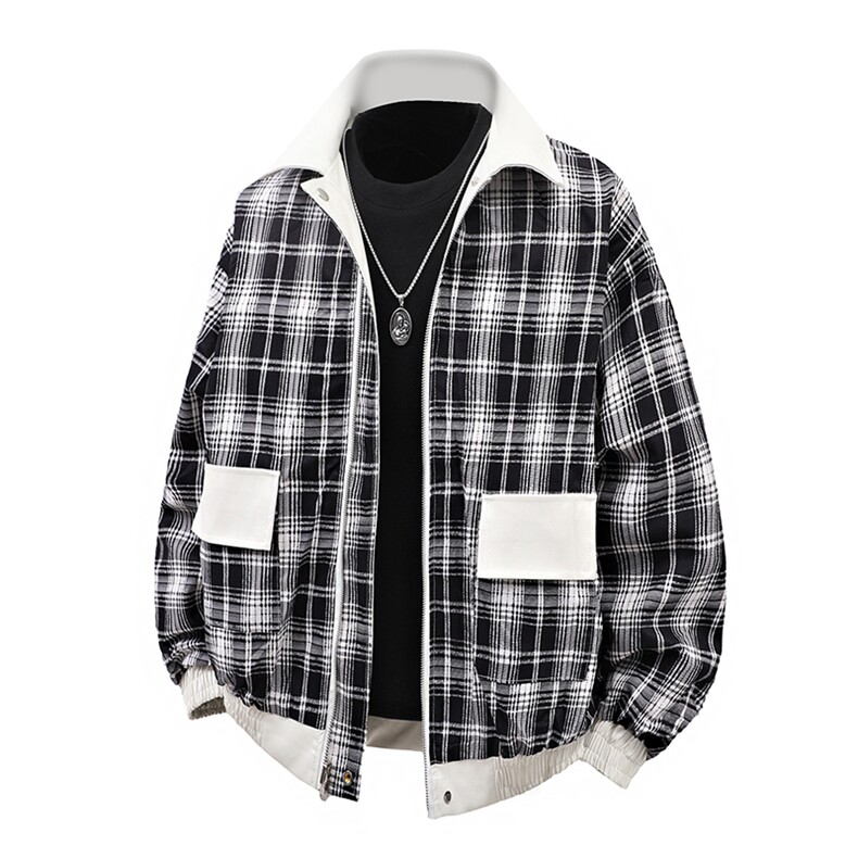 特批70秋冬数据双面穿格子皮夹克美式翻领百搭休闲服MF1056,男装夹克,电商A128