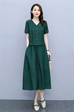 棉麻连衣裙夏季薄款2025新款大码减龄时尚妈妈夏装两件套装半身裙，女装套装/套裙，众宇琦