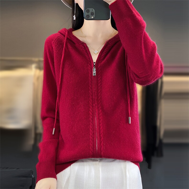 时尚百搭紫色羊毛开衫女秋冬季新款宽松显瘦长袖针织外套,女装羊毛衫,隆格羊绒