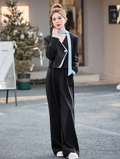 蓝色西装西裤两件套女春秋季2025超火独特漂亮高级感韩系休闲套装，女装套装/套裙，火爆靓佳人
