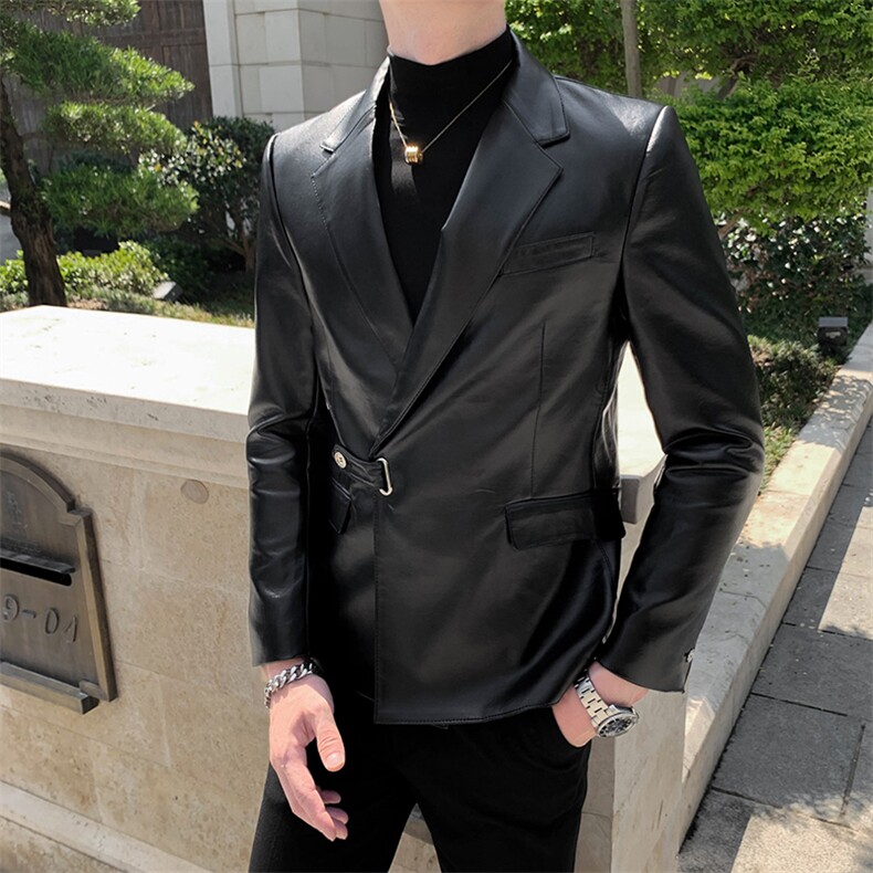 秋冬店主休闲夹克皮西装单西男士修身休闲西服A236-XZ2303-145,男装夹克,电商A236