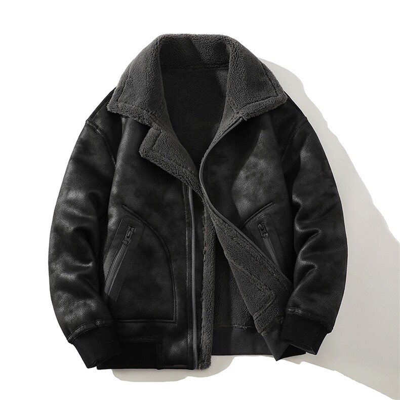 正反两穿2025冬季保暖外套皮毛一体夹克羊羔毛翻领白底8909p225，男装夹克，电商A203-1