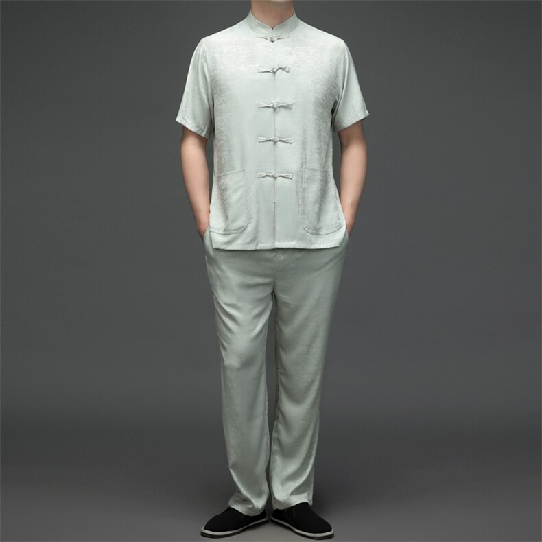 SQY2201男士春季两件套短袖套装中老年爸爸复古唐装风P120,男装民族服装,电商B360