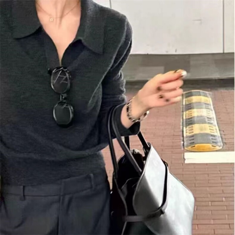 时尚百搭Polo领女士羊毛衫羊毛显瘦修身优雅气质，女装羊毛衫，旭驰羊绒