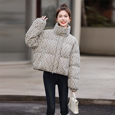 小碎花立领短款羽绒服女2024冬季新款时尚保暖白鸭绒小个子短外套，女装羽绒服，歌伊格美