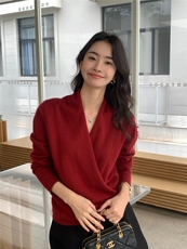 2025年夏季V领针织常规款套头单件长袖落肩袖针织衫纯色，女装针织衫/毛衣，玛卡隆羊绒