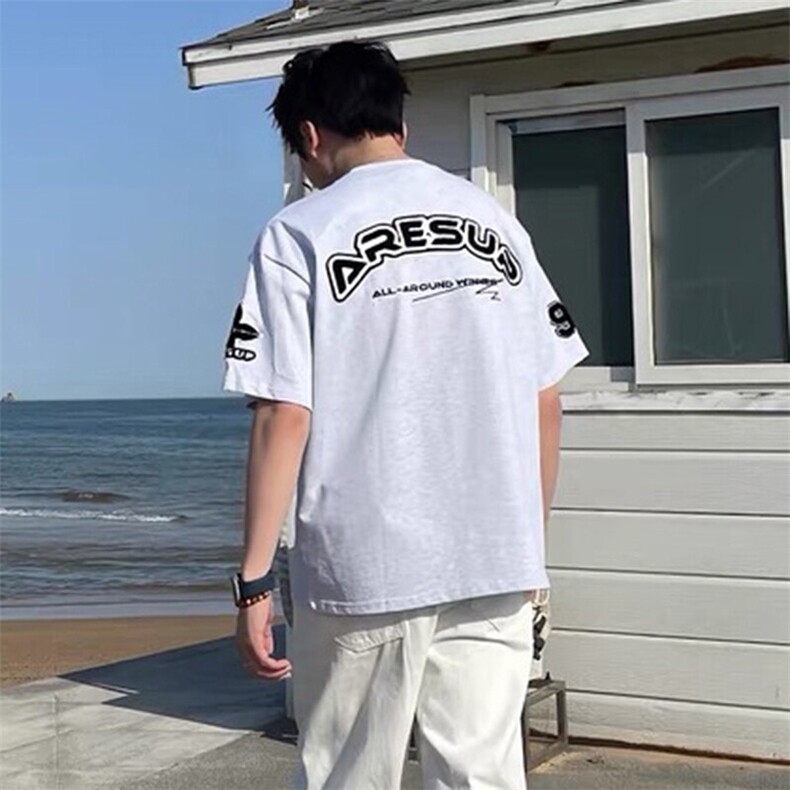 万针全刺绣工艺抖音得物高品质260克重磅纯棉双纱美式高街短袖T恤,男装T恤,电商A486