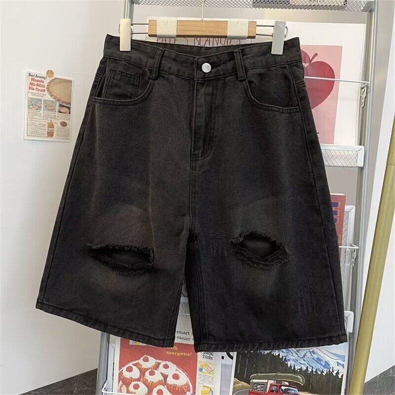 D98-P40美式复古破洞牛仔裤宽松痞帅夏季短裤五分裤休闲裤子,男装牛仔裤,星座617A-1（原B318A）