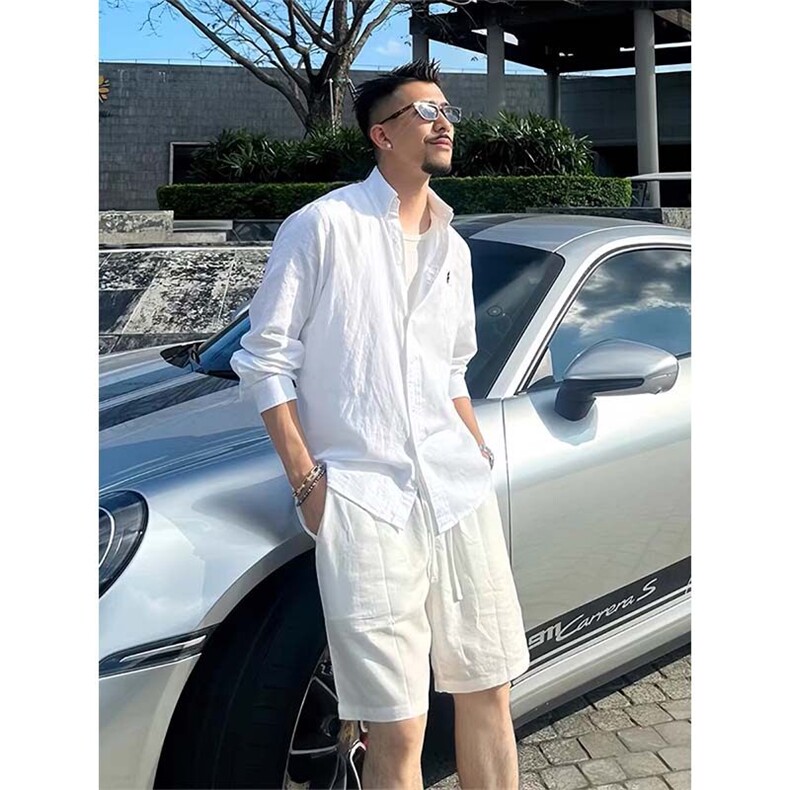 夏季冰丝亚麻感薄款长袖衬衫男战马刺绣宽松防晒衬衣外套C039-P35,男装防晒衣,星座1004-3