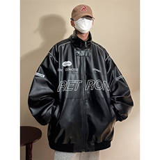 2026春季新款印花美式PU皮夹克潮牌机车宽松外套ins男D241P108，男装夹克，电商A335-1（原A458）
