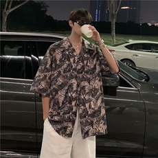 夏季新款男垂感卡通印花短袖情侣冰丝衬衫A061-X5513-P35，男装衬衫，电商A061