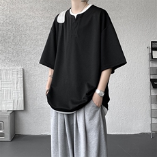 8XL-M重磅斜纹假两件短袖t恤男夏季薄款宽松大码半袖体恤DT006P45，男装T恤，电商B312