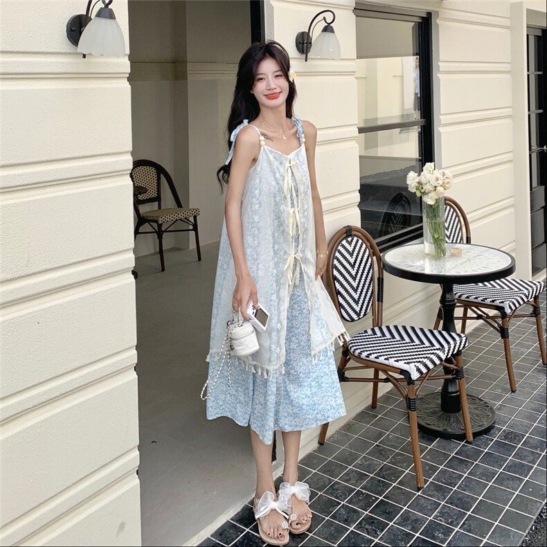 法式重工度假风碎花连衣裙女2025夏季新款吊带裙独特超好看裙子潮,女装连衣裙,2D078